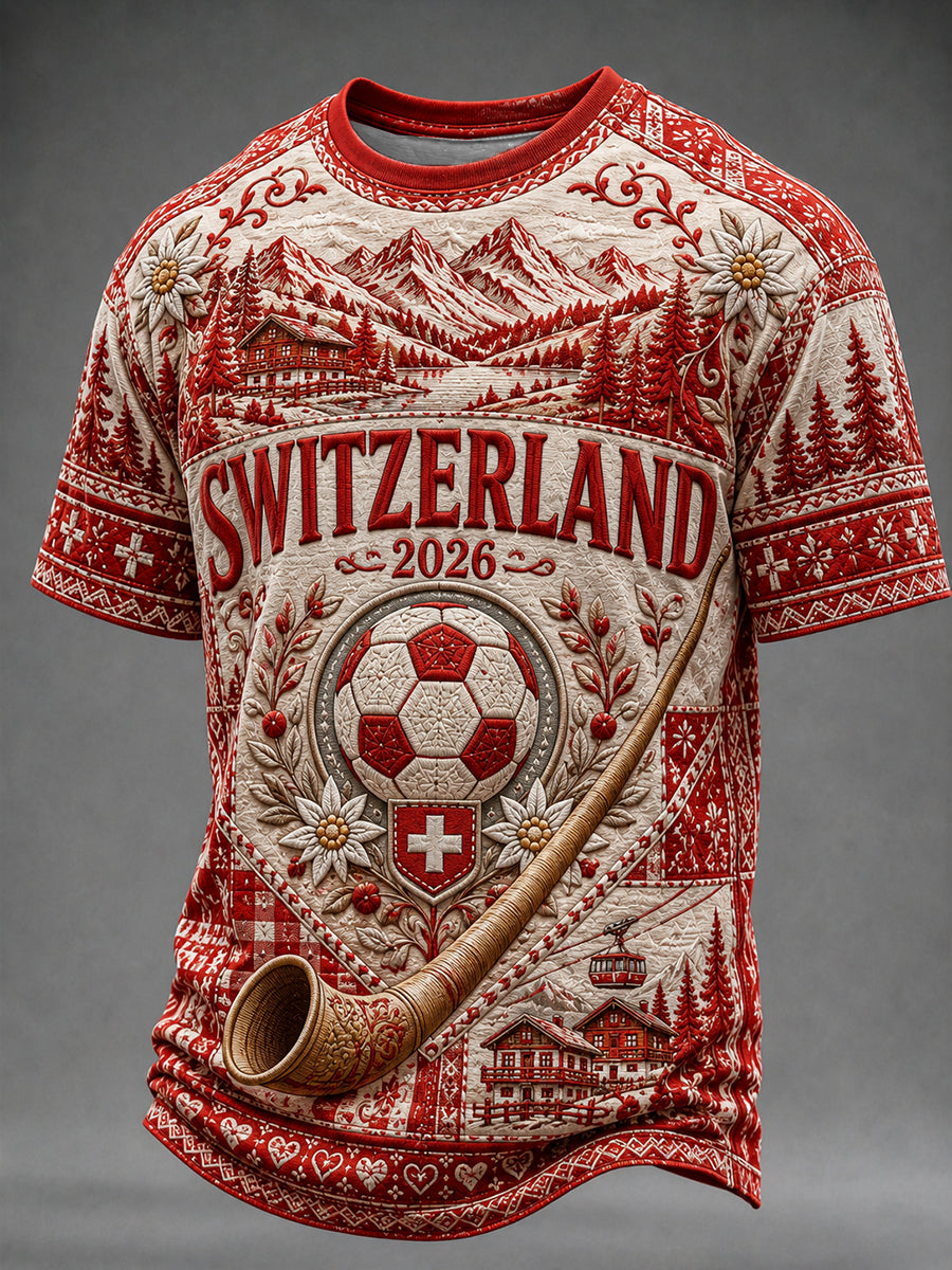 Herren-T-Shirt mit Schweizer Team-Fanprint