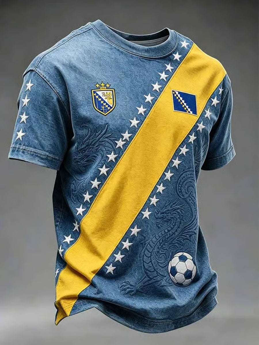 Herren-T-Shirt mit Bosnien-ZMAJEVI-Fußballmotiv und kunstvollem Aufdruck
