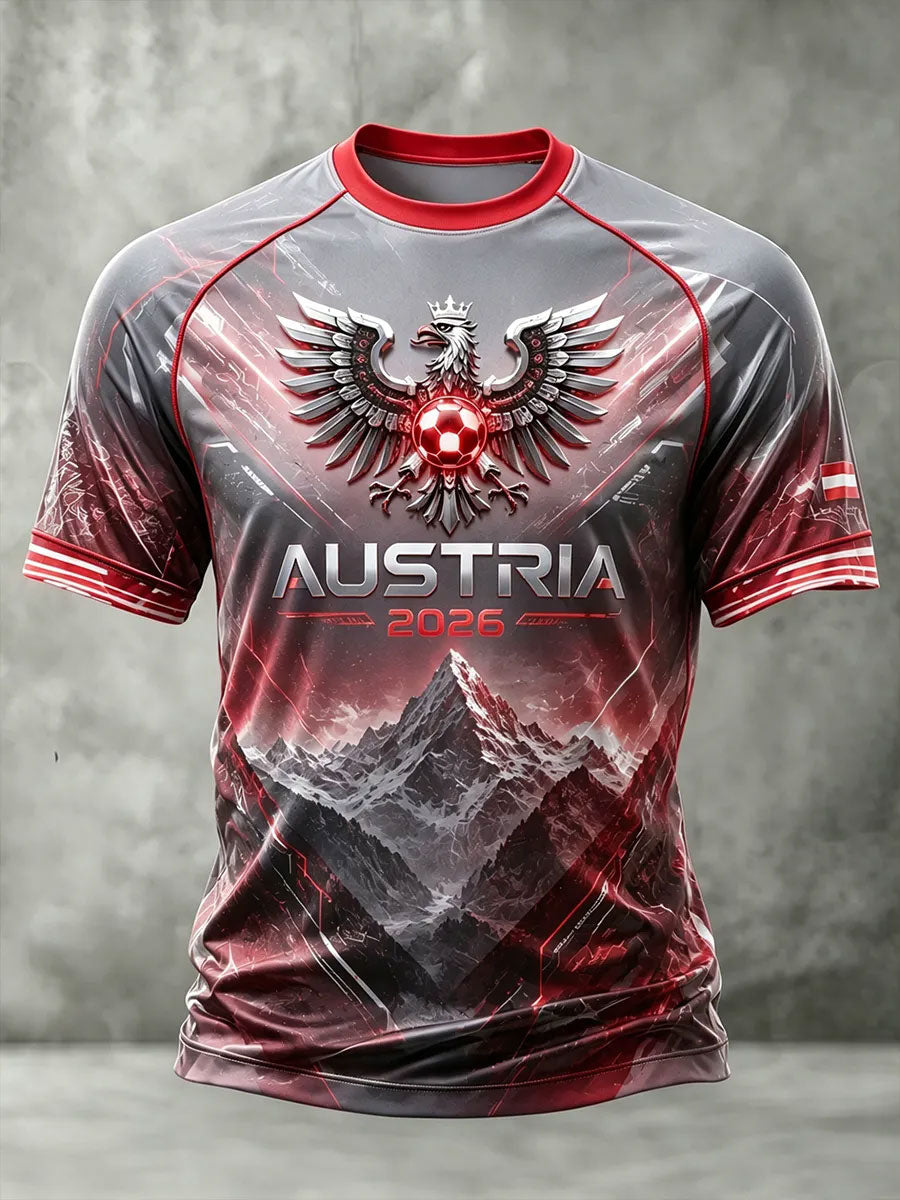 Herren-T-Shirt mit Fußballmotiv und Aufdruck zum Thema Österreich