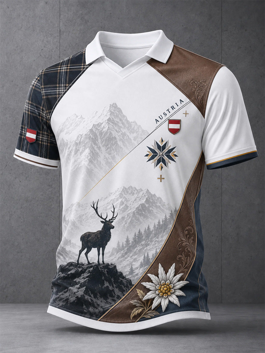 Herren-Polo mit österreichischem Bergmotiv als Kunstdruck, lässig geschnitten