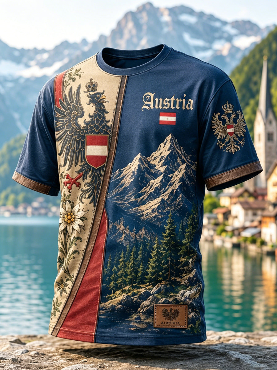 Herren-T-Shirt mit Kunstdruck eines österreichischen Naturlandschaftsmotivs