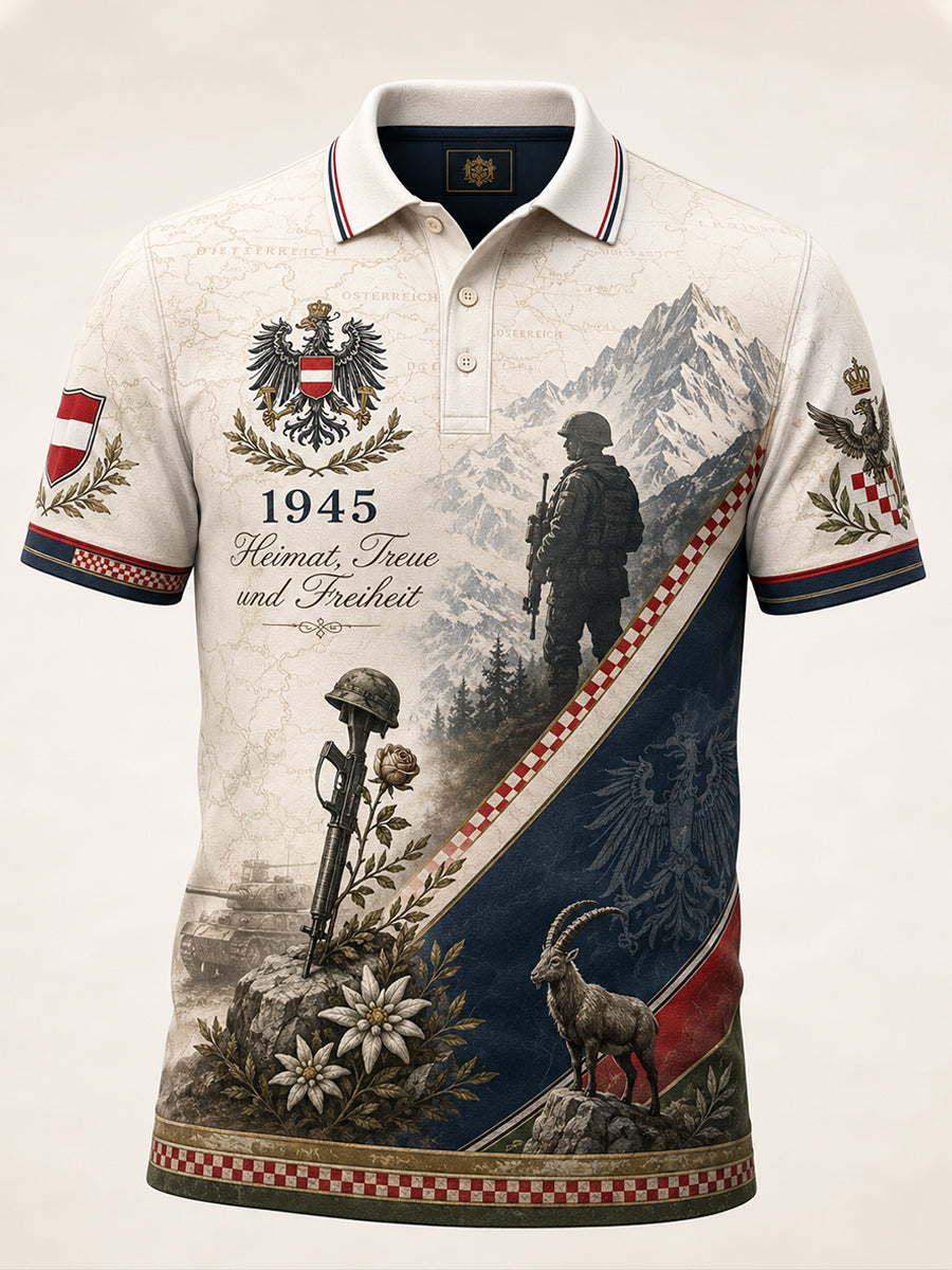 Herren-Poloshirt mit österreichischem Militär- und Patriotismusmotiv als Kunstdruck