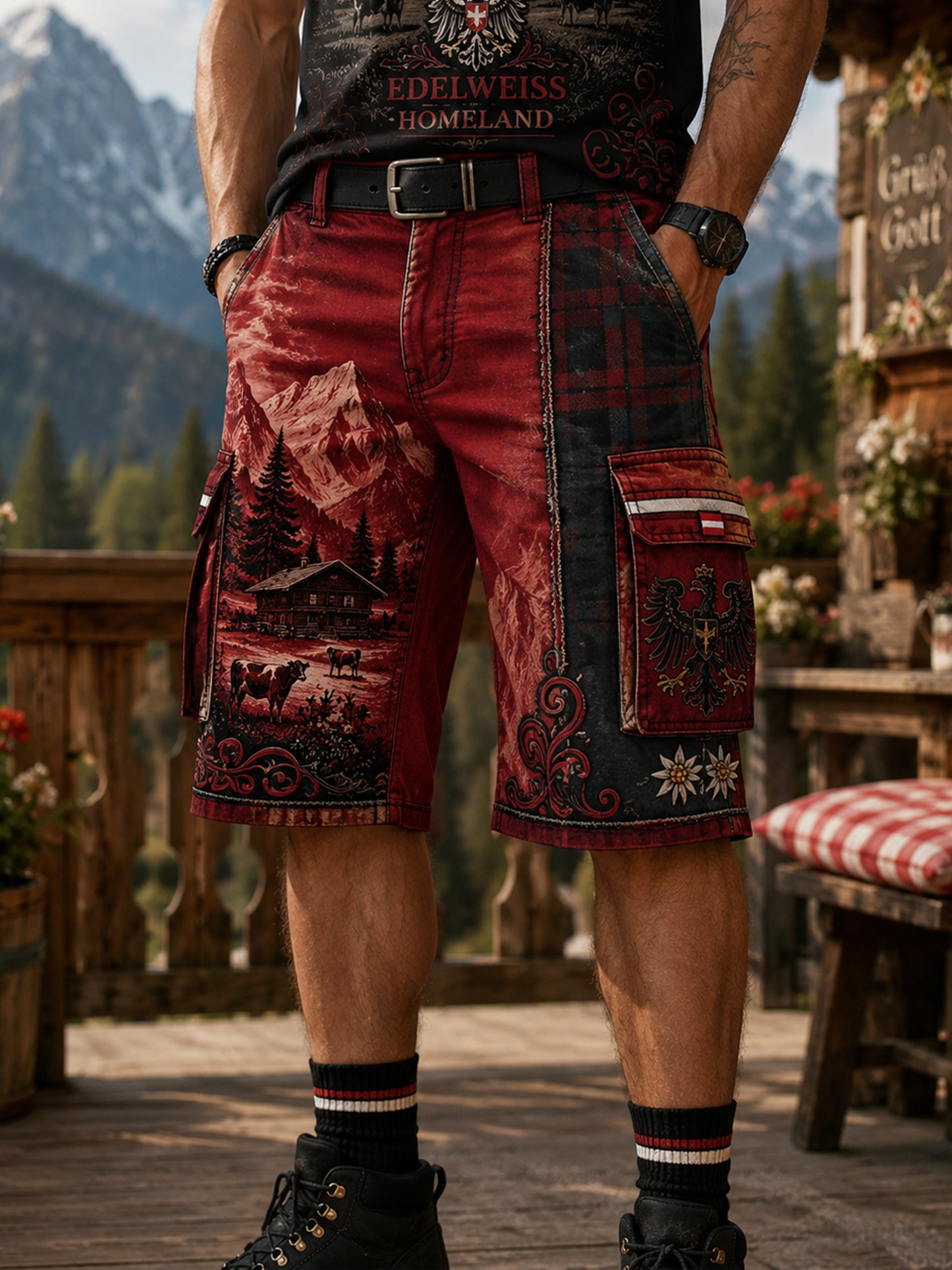 Herren-Shorts mit Kunstdruck im österreichischen Kulturstil