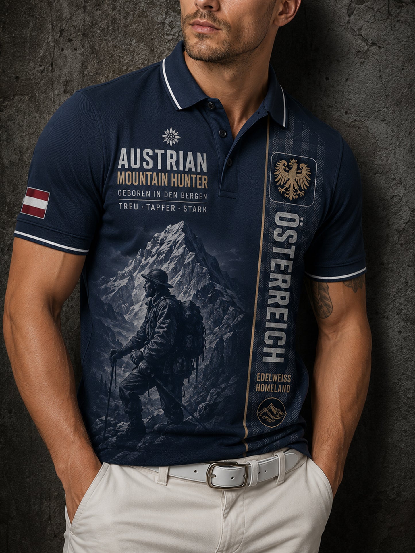 Herren-Poloshirt mit Kunstprint im österreichischen Kulturstil