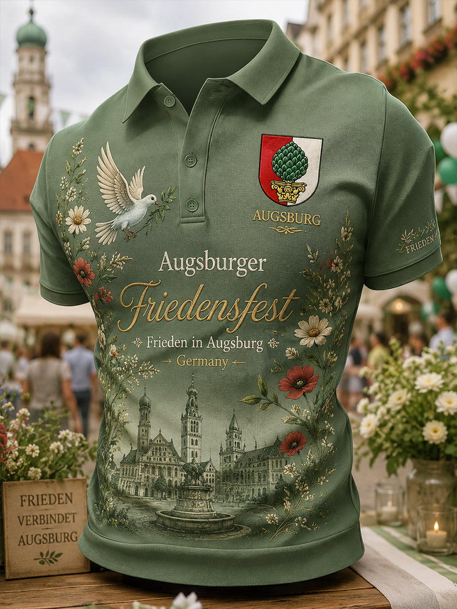 Herren-Poloshirt mit kurzen Ärmeln und Peace-Festival-Print