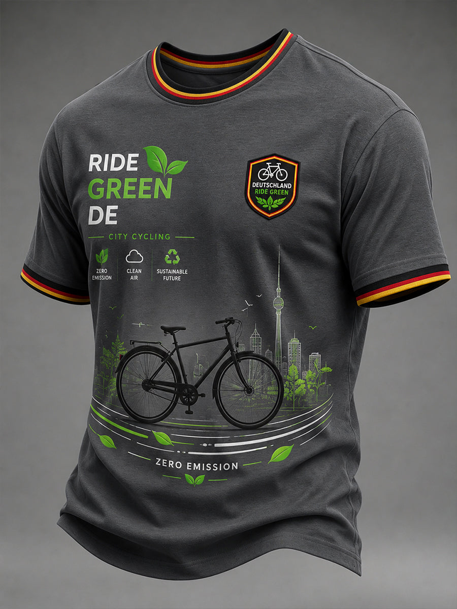 Umweltfreundliches Herren-T-Shirt mit kurzen Ärmeln und Fahrradmotiv-Print