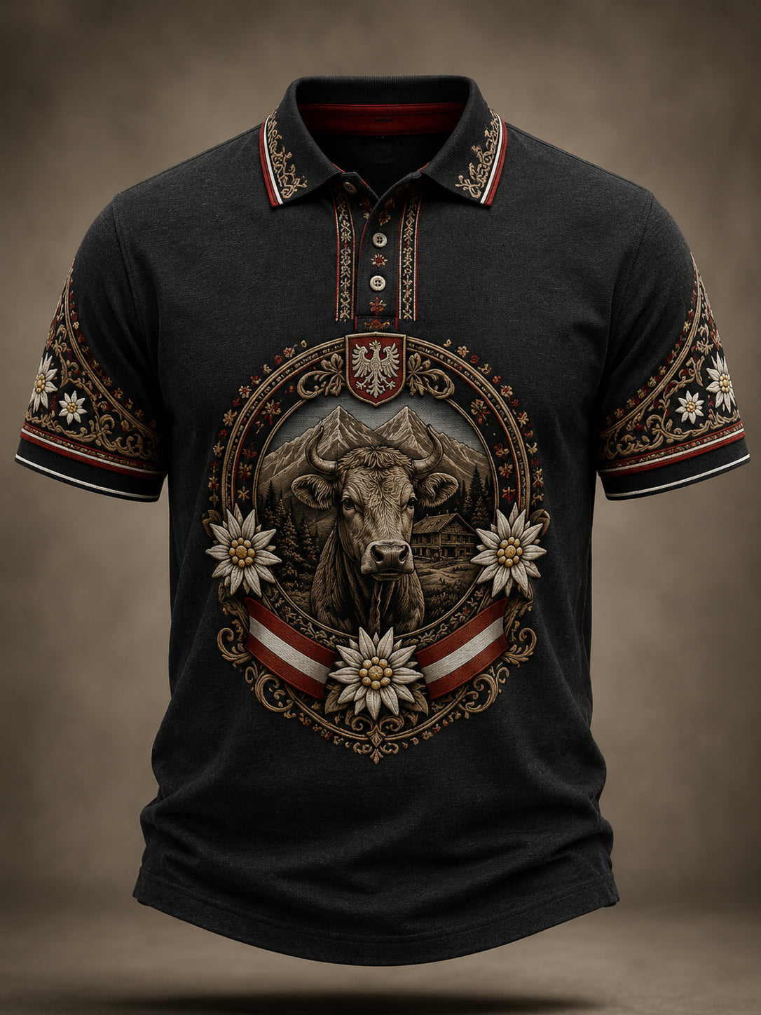 Herren-Polo mit Kunstdruck im österreichischen Landhausstil