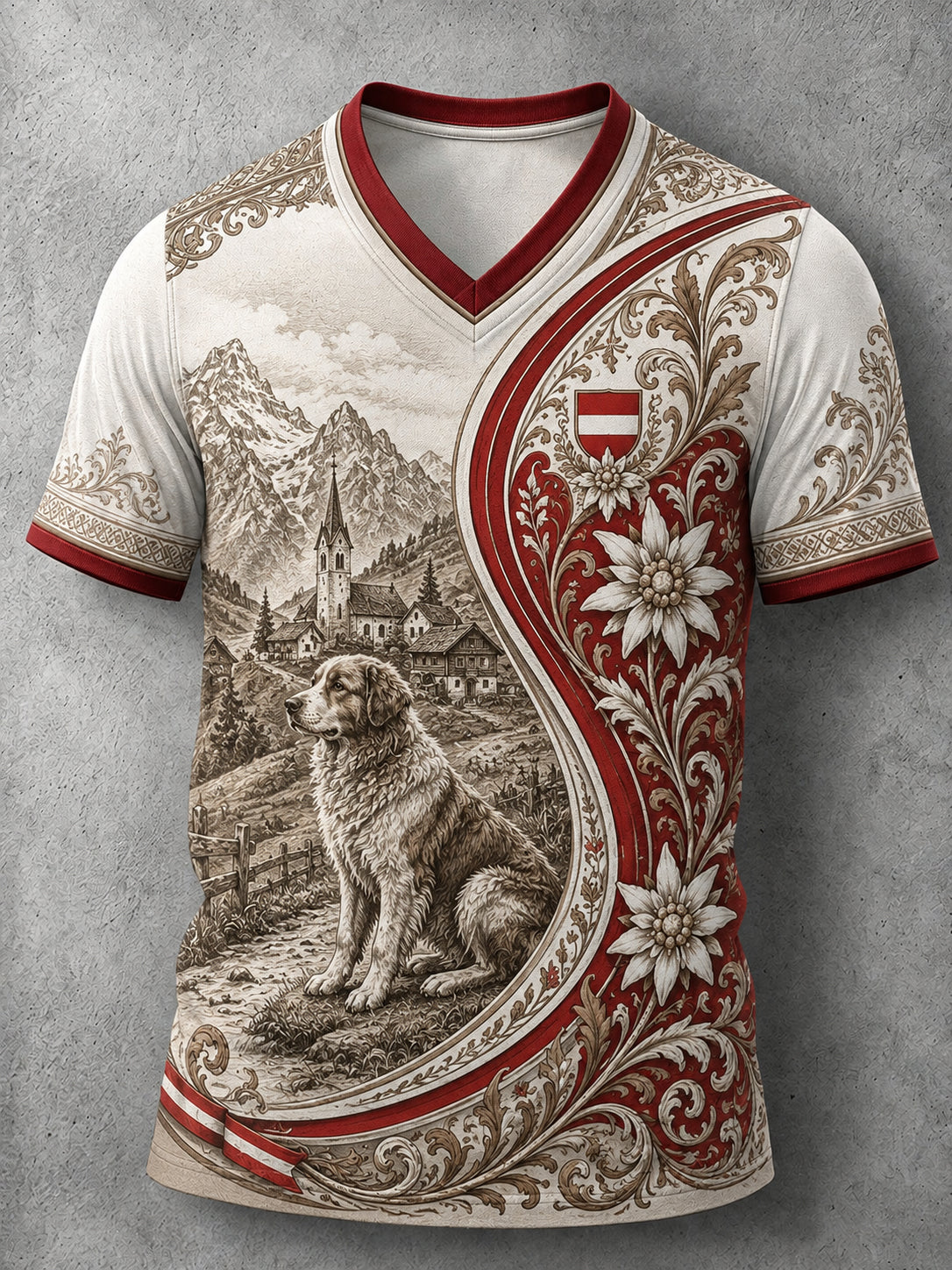 Herren-T-Shirt mit Kunstdruck im österreichischen Landhausstil