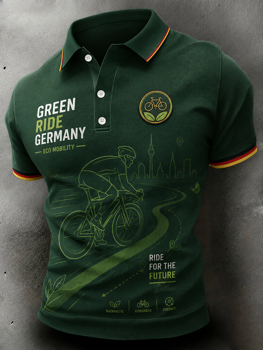 Umweltfreundliches Herren-Poloshirt mit kurzen Ärmeln und Fahrradmotiv-Print