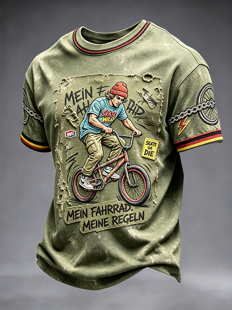 Herren-T-Shirt in Grün, deutsches Fahrrad-Design mit cooler Retro-Optik, lässig geschnitten