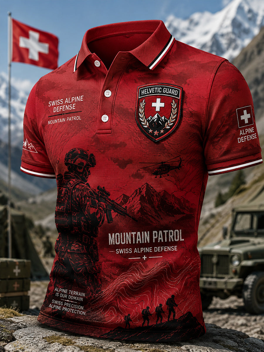 Herren-Poloshirt mit kurzen Ärmeln und Vintage-Print im Militärstil