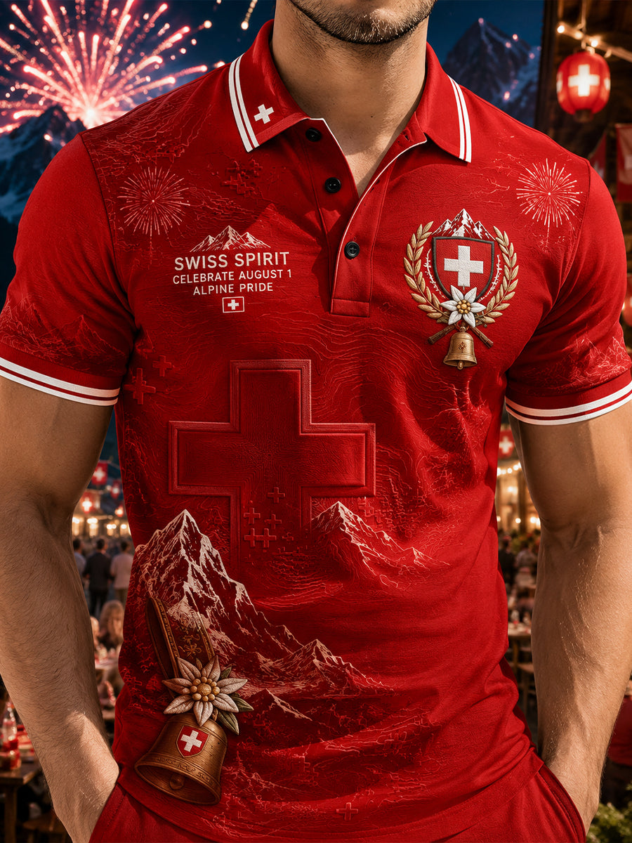 Grafisches Kurzarm-Poloshirt zur Feier des Nationalfeiertags der Männer