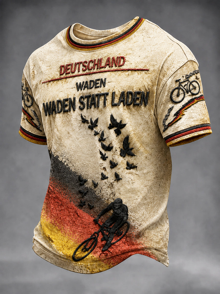 Herren-Retro-Fahrrad- und Outdoor-T-Shirt mit deutscher Flagge, lässiger Druck