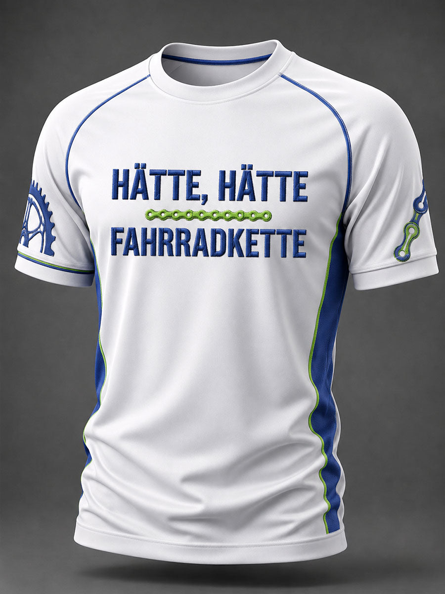 Herren T-Shirt mit kurzen Ärmeln und Aufdruck „Hätte, hätte, Fahrradkette“