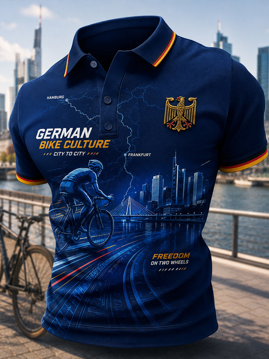 Herren-Poloshirt mit kurzen Ärmeln und Fahrradmotiv-Print
