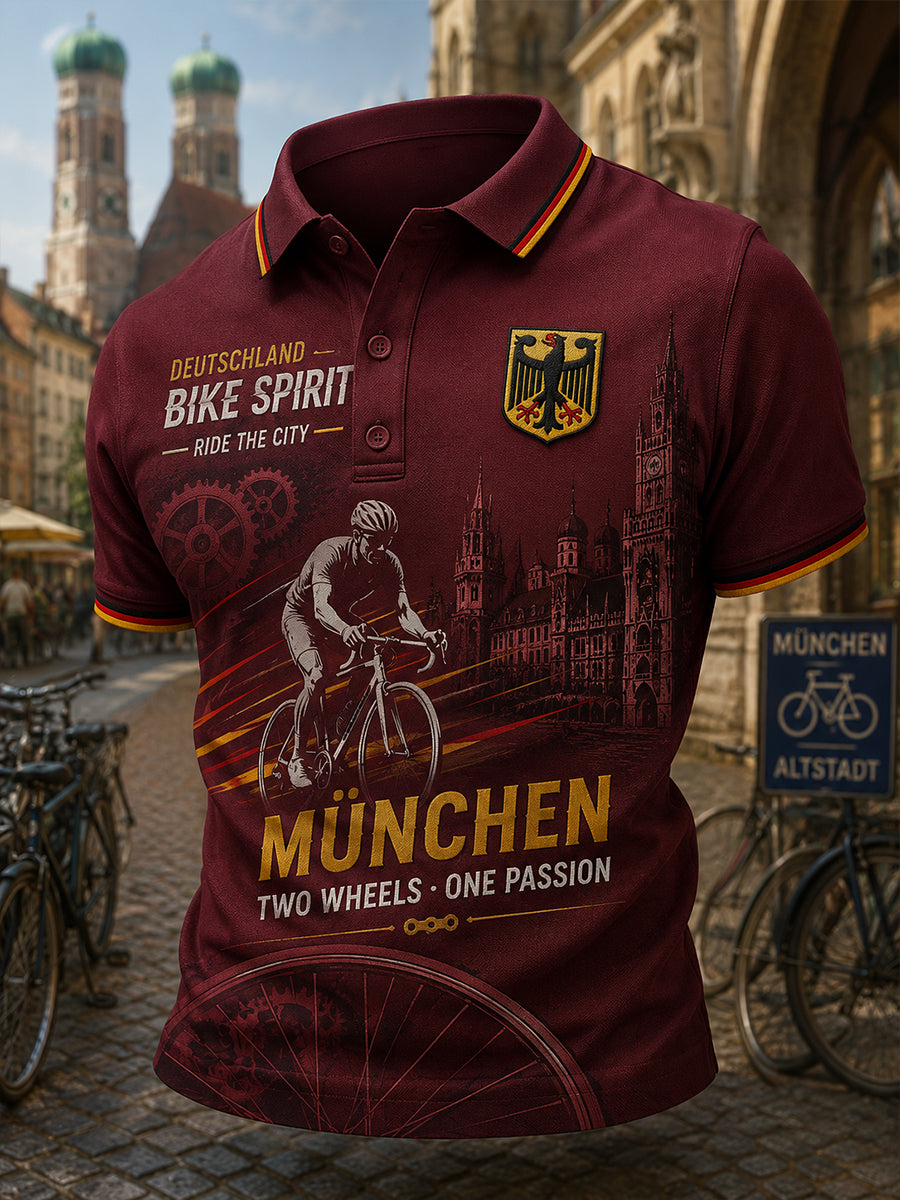 Herren-Poloshirt mit kurzen Ärmeln und Fahrradmotiv-Print