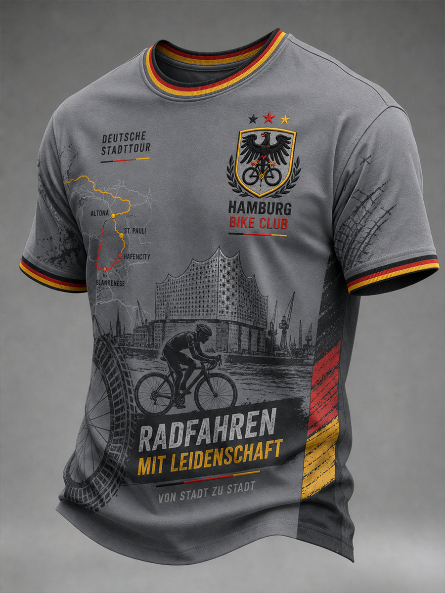 Herren-T-Shirt mit kurzen Ärmeln und Fahrradmotiv-Print