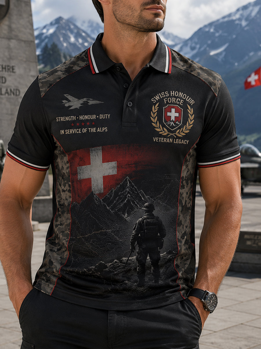 Herren-Poloshirt mit kurzen Ärmeln und Camouflage-Print im Militärstil