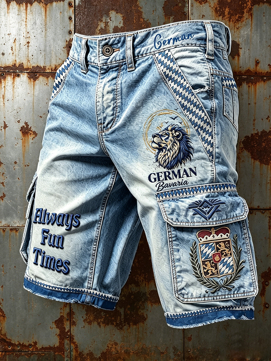 Herren Vintage Jeans Bayerischer Löwen druck Freizeit arbeits shorts