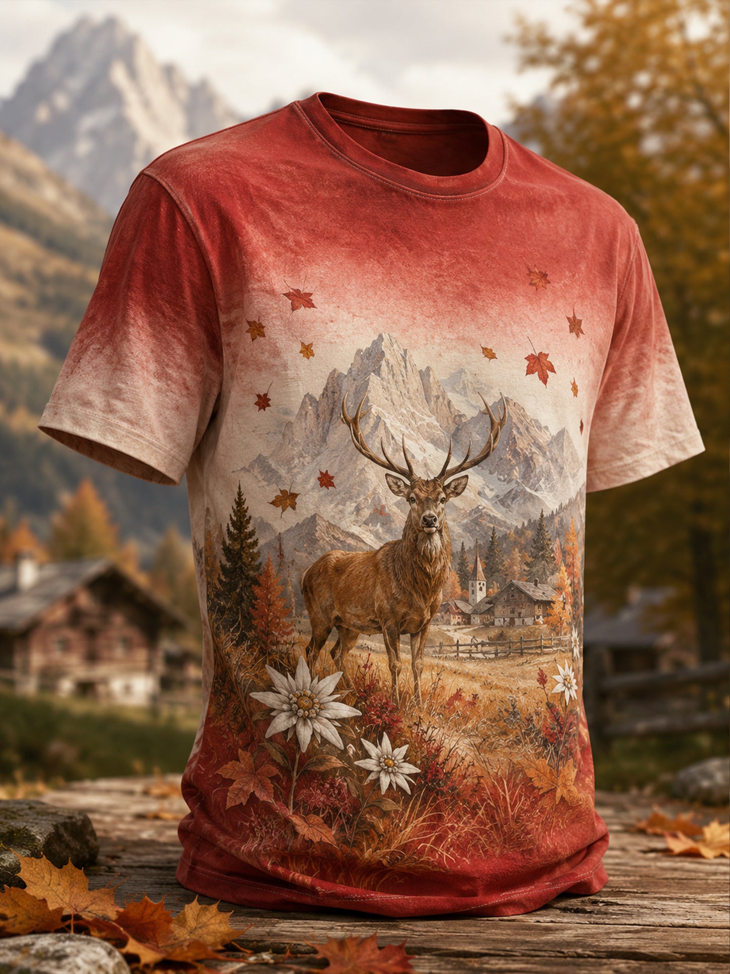 Herren-Casual-T-Shirt im österreichischen Landhausstil mit Kunstdruck