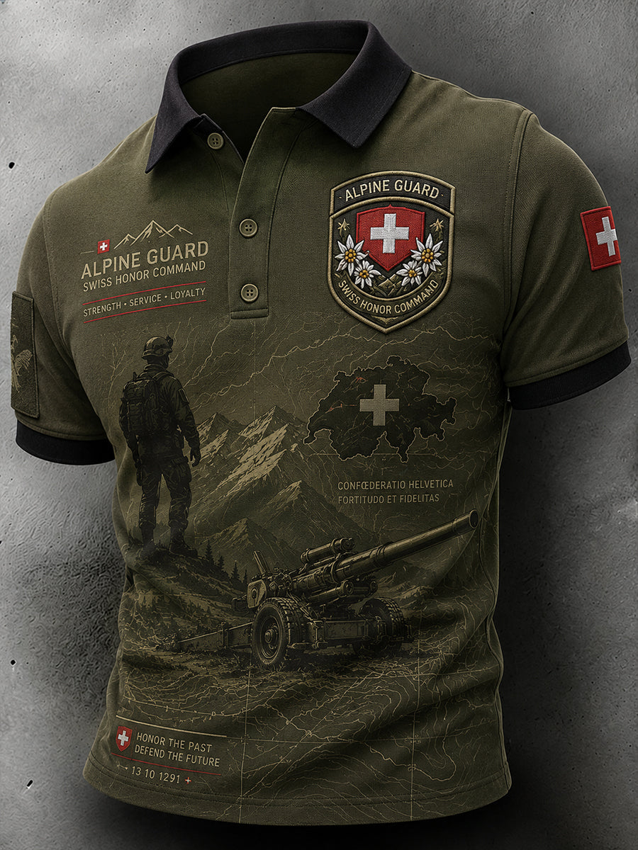 Herren-Poloshirt mit kurzen Ärmeln und Camouflage-Print im Militärstil