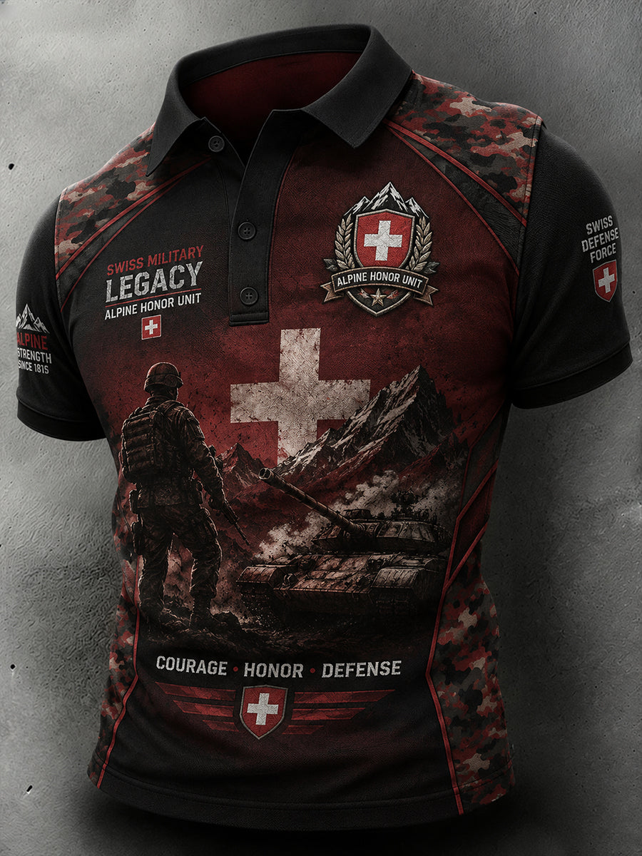 Herren-Poloshirt mit kurzen Ärmeln und Camouflage-Print im Militärstil
