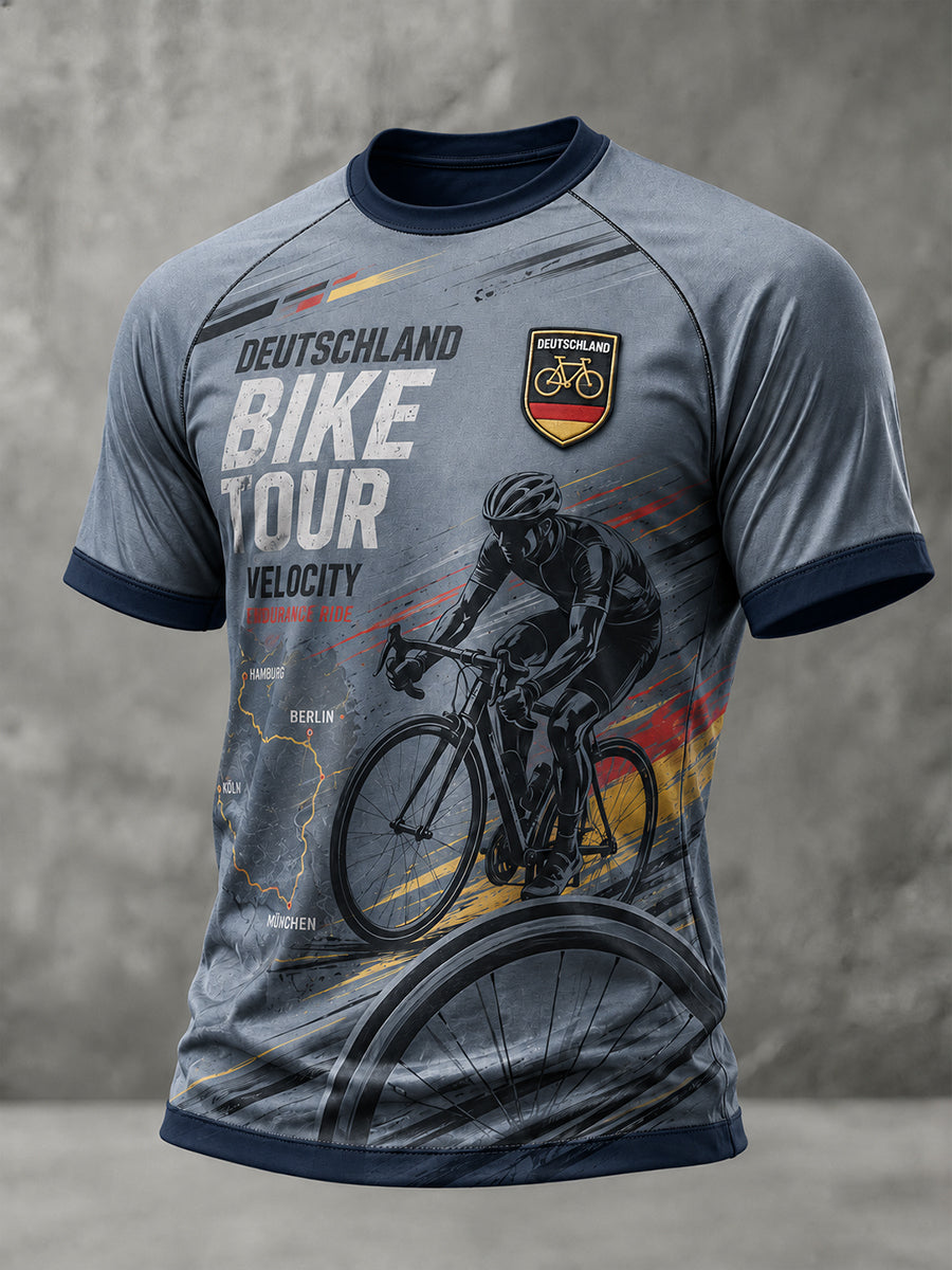 Herren-Raglan-T-Shirt mit kurzen Ärmeln und Fahrrad-Motiv-Print