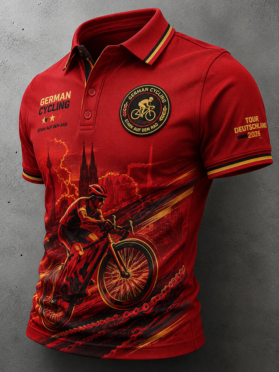 Herren-Poloshirt mit kurzen Ärmeln und Fahrradmotiv-Print