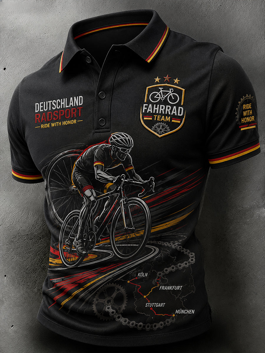 Herren-Poloshirt mit kurzen Ärmeln und Fahrradmotiv-Print