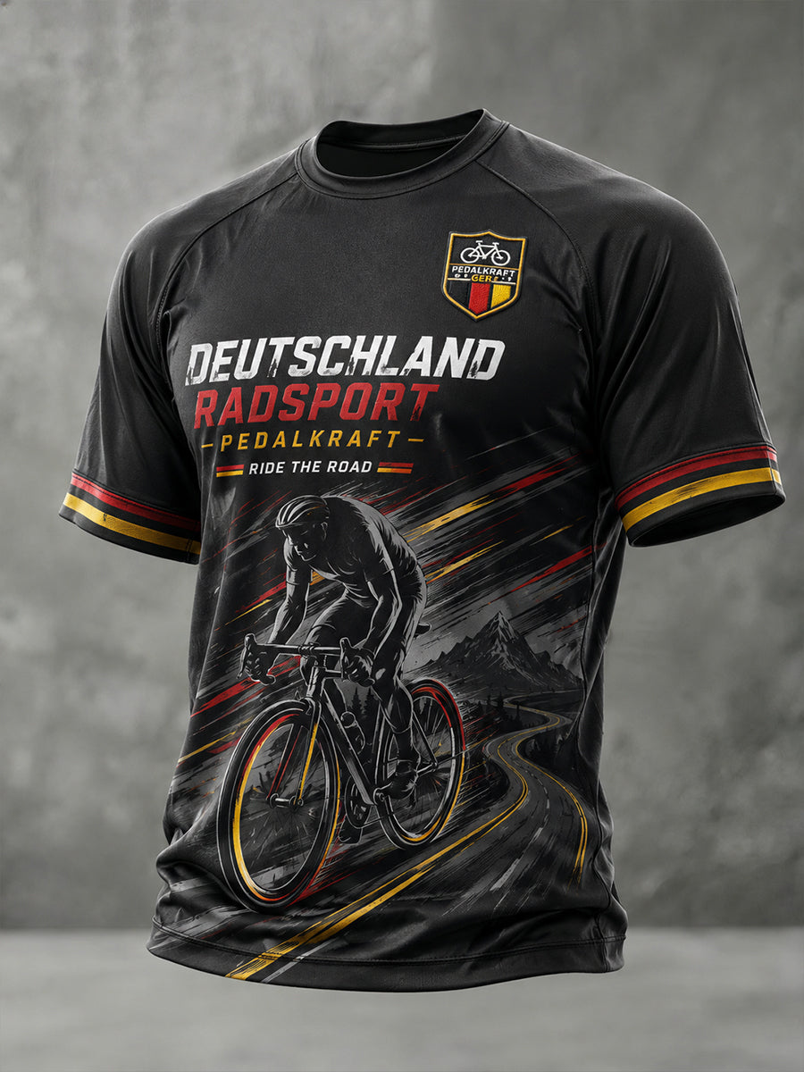 Herren-Raglan-T-Shirt mit kurzen Ärmeln und Fahrrad-Motiv-Print
