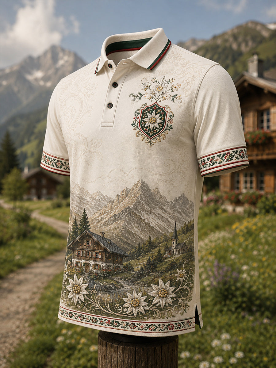 Herren-Polo mit Kunstdruck im österreichischen Landhausstil