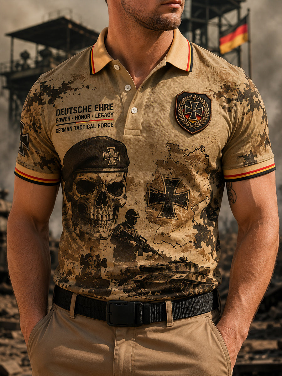 Herren-Poloshirt mit kurzen Ärmeln und militärischem Camouflage-Print