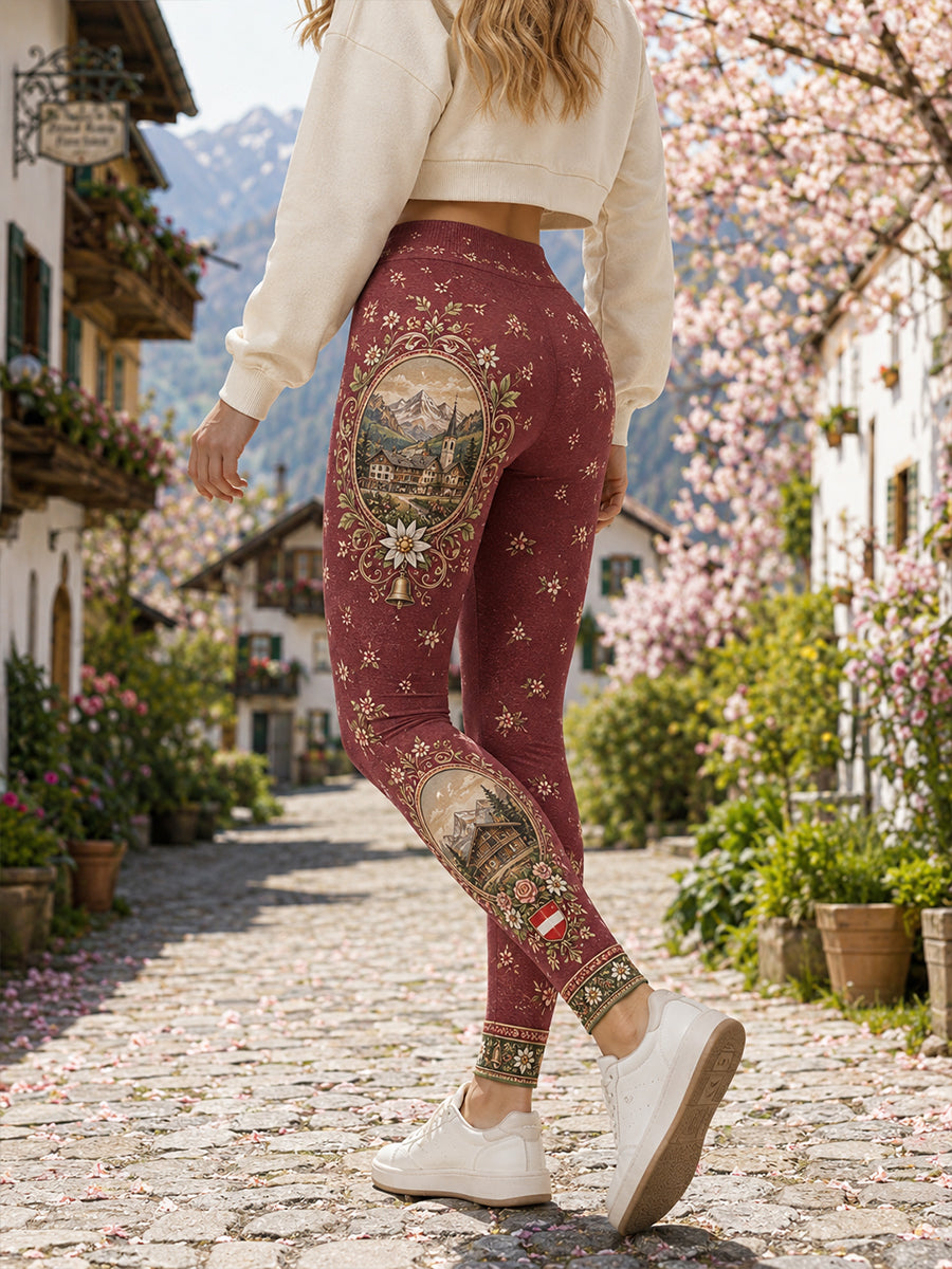 Frauen-Kunstdruck-Leggings im österreich ischen Country-Stil