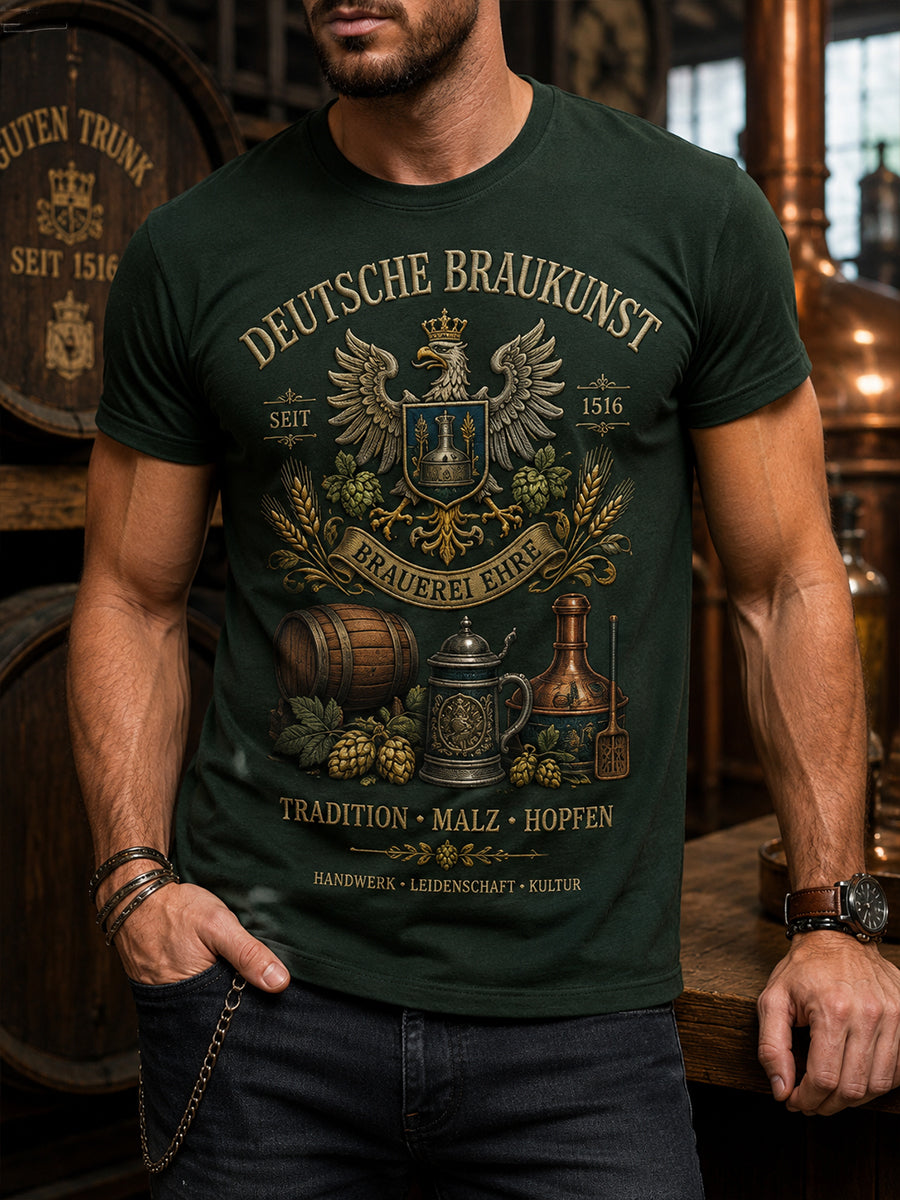 Herren-T-Shirt mit kurzen Ärmeln und vintage Biermotiv