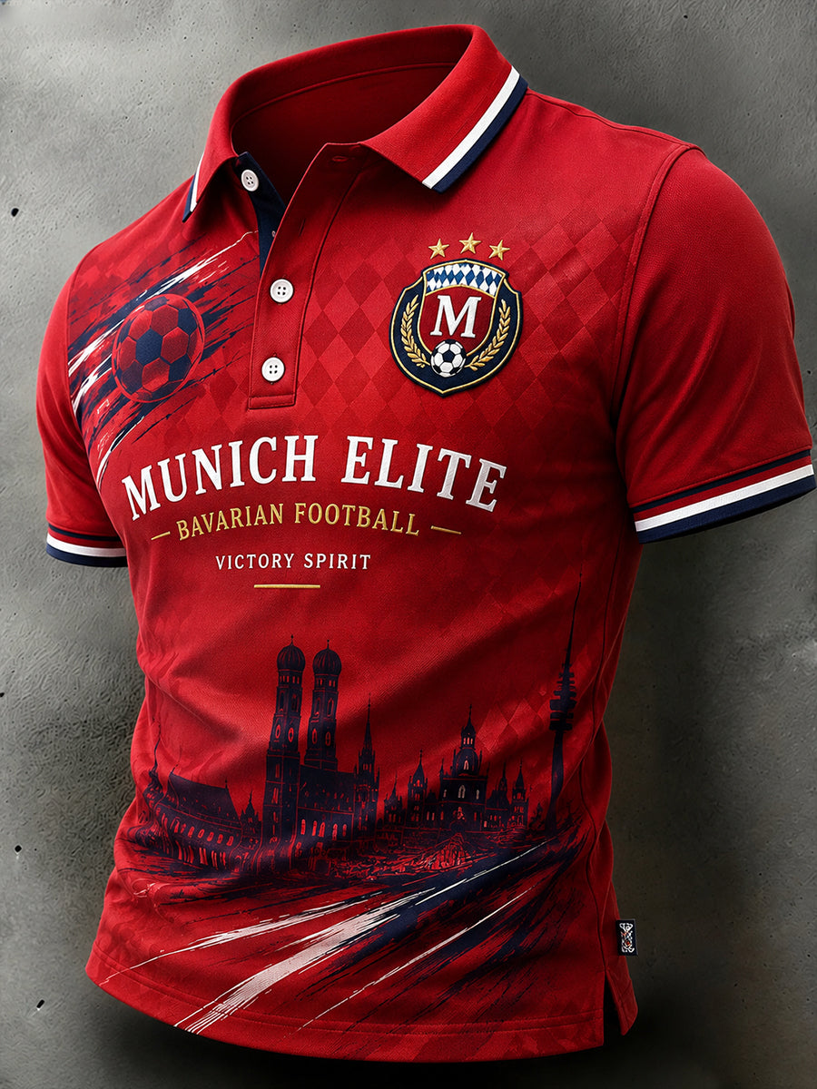 Herren-Poloshirt mit kurzen Ärmeln und Fußballmotiv