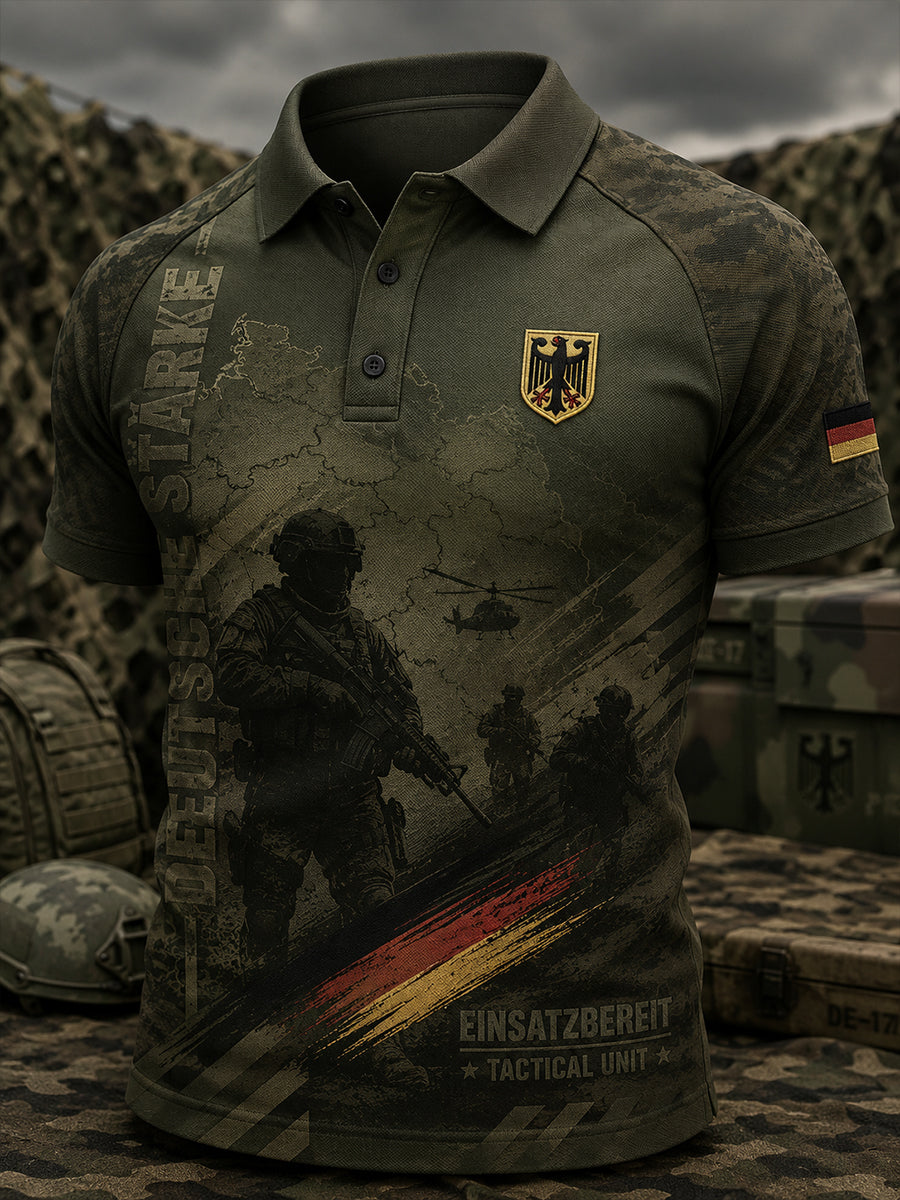 Herren-Poloshirt mit kurzen Ärmeln und Camouflage-Print im Militärstil
