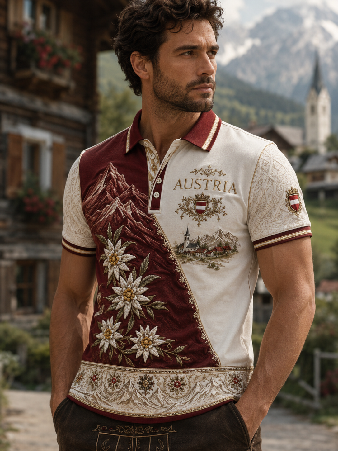 Herren-Hemd mit kurzen Ärmeln im österreichischen Landhausstil