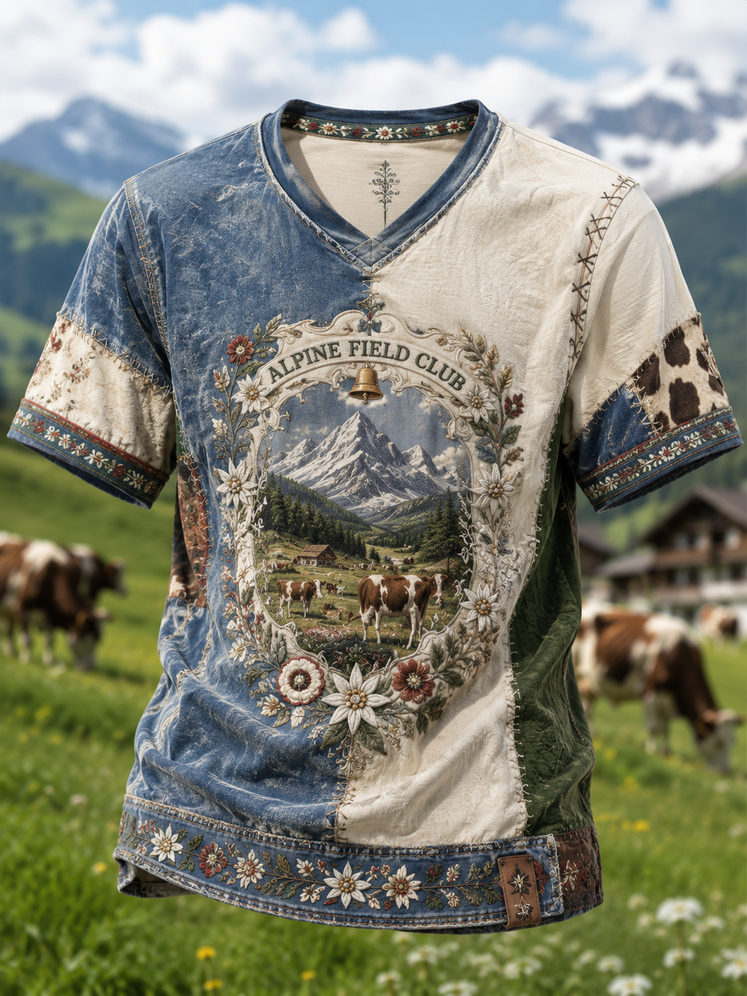 Herren-T-Shirt mit V-Ausschnitt im österreichischen Landhausstil