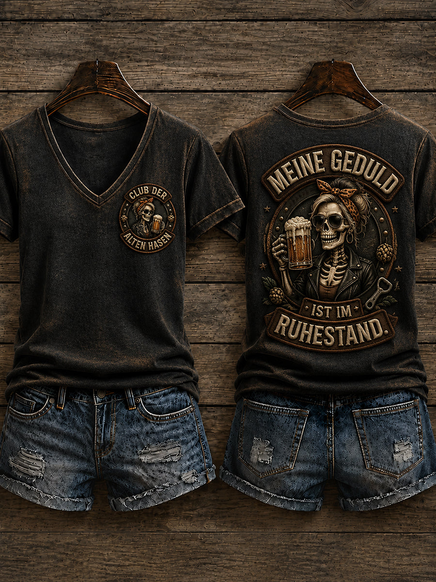 Frauen-T-Shirt mit witzigem Slogan-Print und V-Ausschnitt