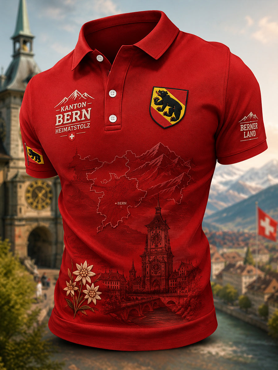 Kurzarm-Polos hirt für Herren mit Vintage-City-Souvenir-Print