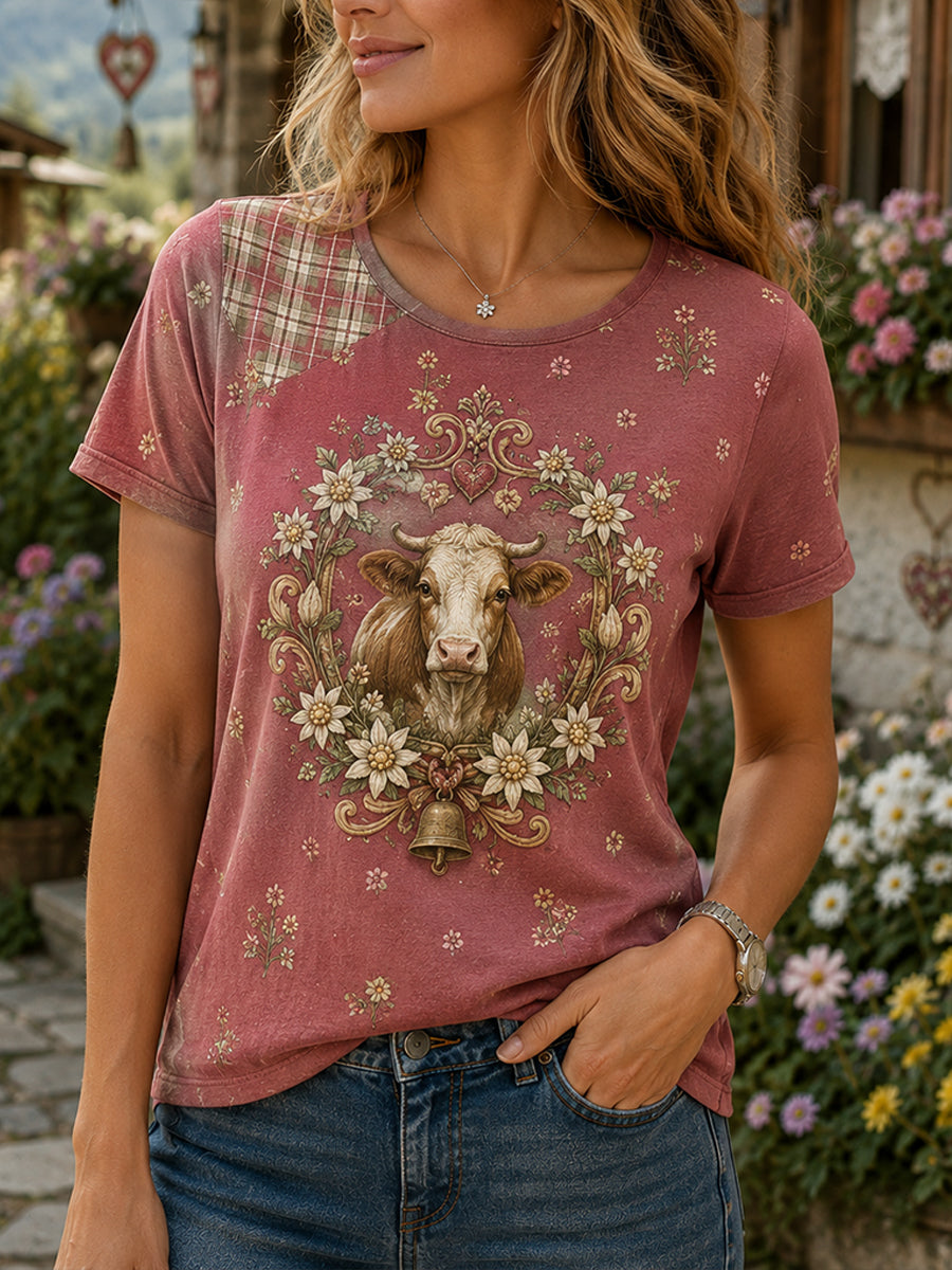 Kurzarm-T-Shirt für Frauen im österreich ischen Country-Stil