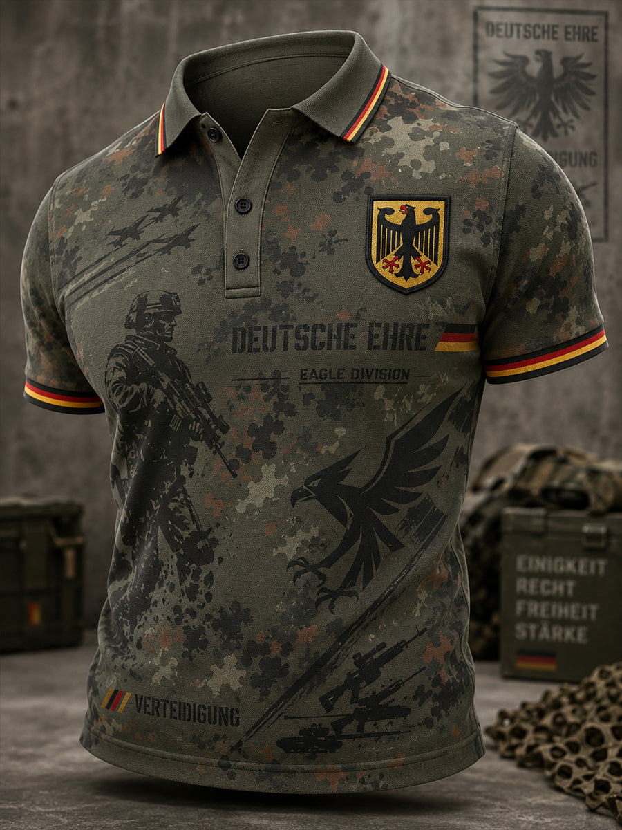 Kurzärmliges Herren-Polo-Shirt mit Vintage-Print im Militärs til