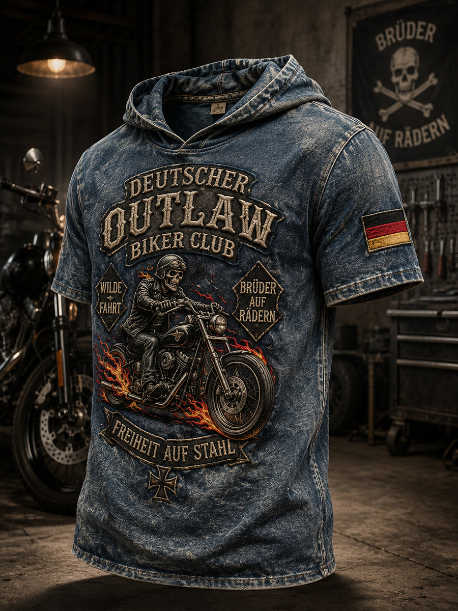Herren-Kapuzenpullover mit kurzen Ärmeln und Vintage-Schriftzug-Print