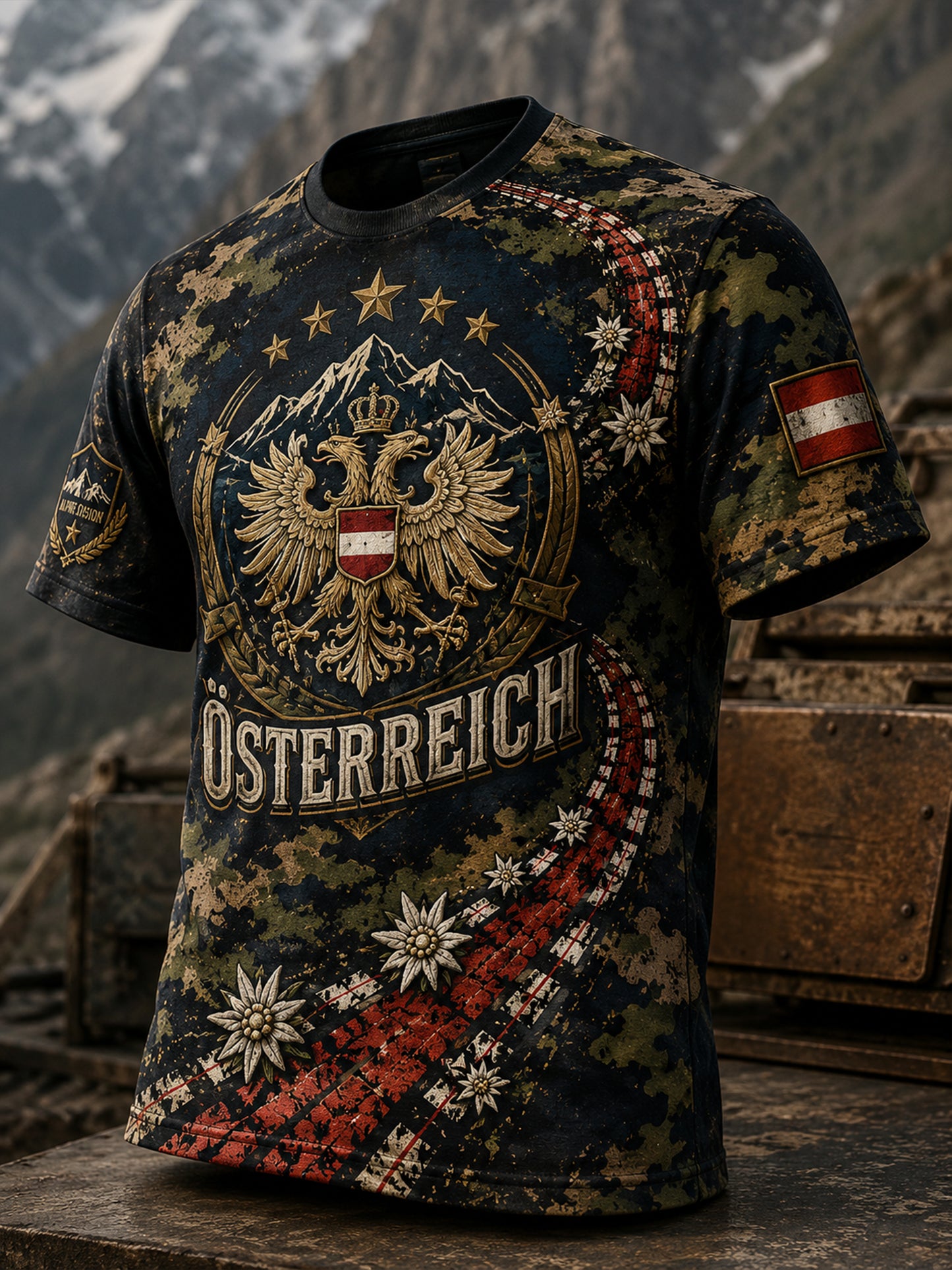 Herren-Casual-T-Shirt im österreichischen Landhausstil mit Kunstdruck