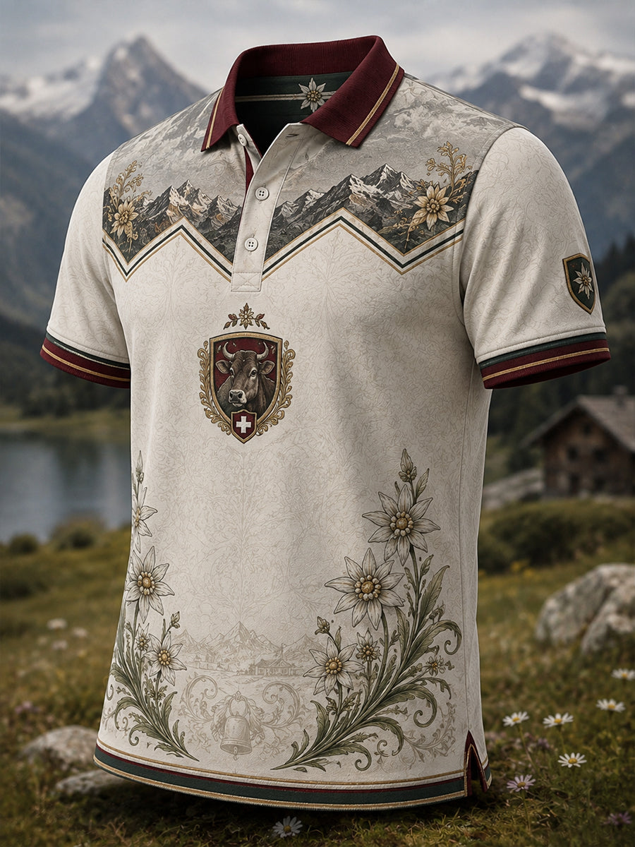 Männer Schweizer Alpen Rinder Herding Festival Gedenk kunst Print Polo