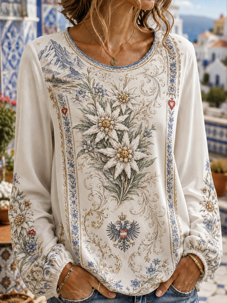 Damen-Kunstdruck im österreich ischen Country-Stil Lässiges Langarm-Top