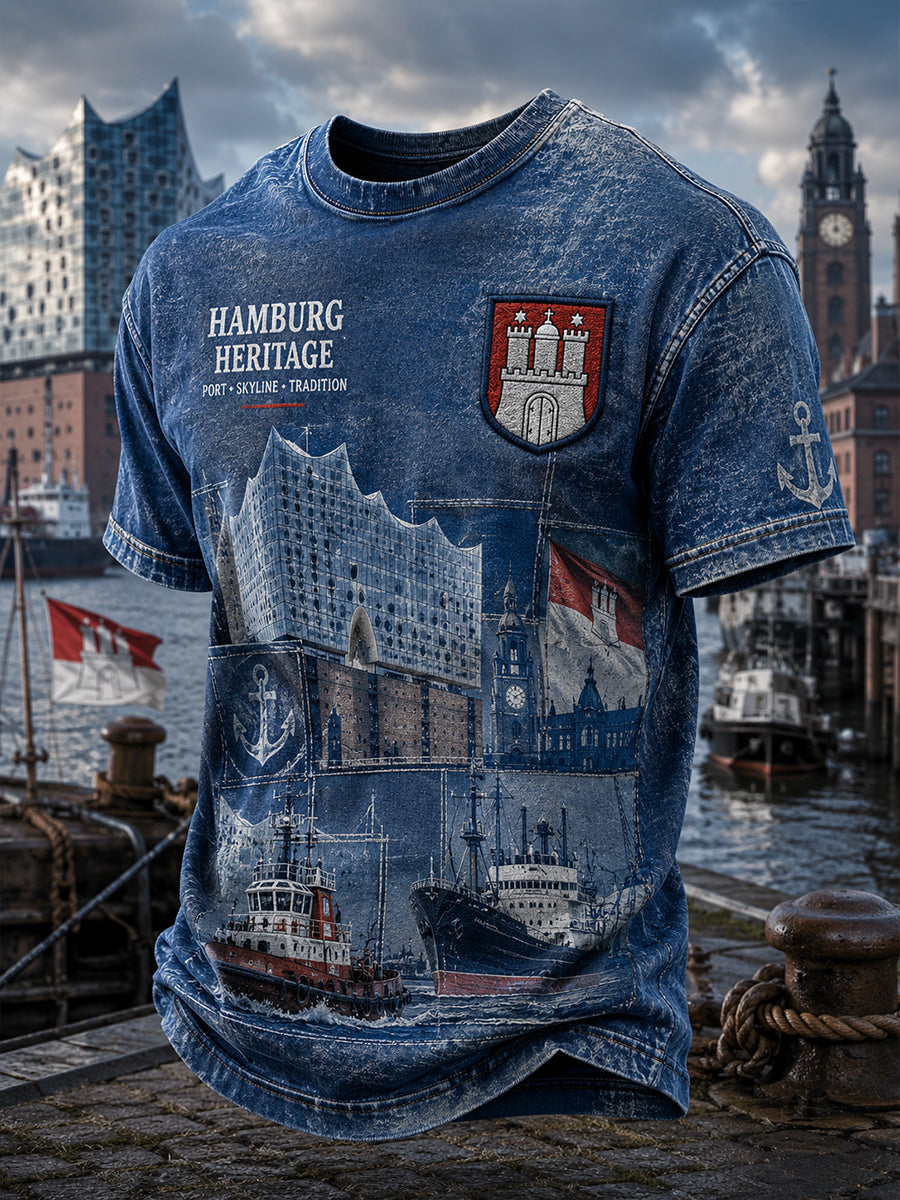 Herren-T-Shirt mit kurzen Ärmeln und urbanem, erinnerungsträchtigem Grafikdruck