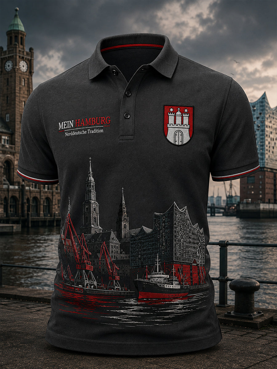 Herren-Poloshirt mit kurzen Ärmeln und urbanem, erinnerungsträchtigem Grafikdruck