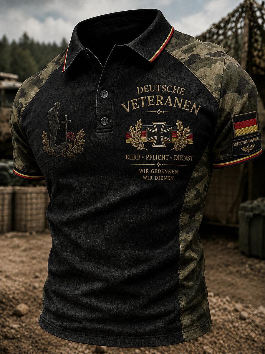 Herren-Poloshirt mit kurzen Ärmeln und vintage Militär-Print