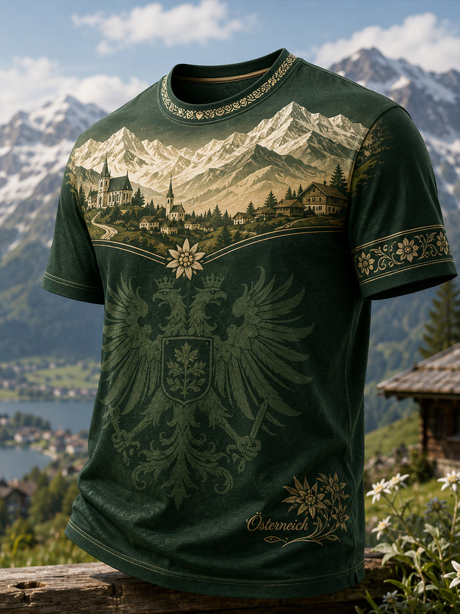 Herren-Casual-T-Shirt im österreichischen Landhausstil mit Kunstdruck